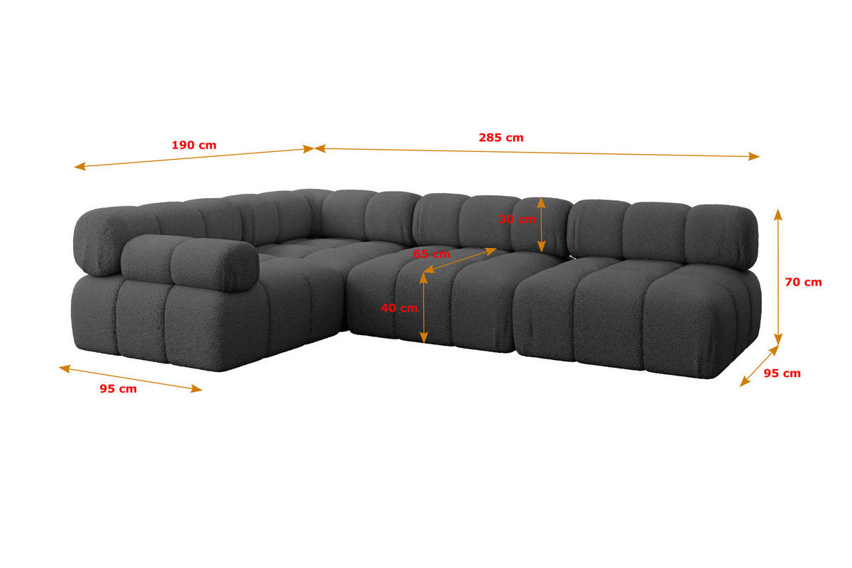 ECKSOFA modulares Sofa Mende-L2 - 285x190x70 cm Grau Bouclé - Grau, Holzwerkstoff/Textil (285/190cm) - ALTDECOR