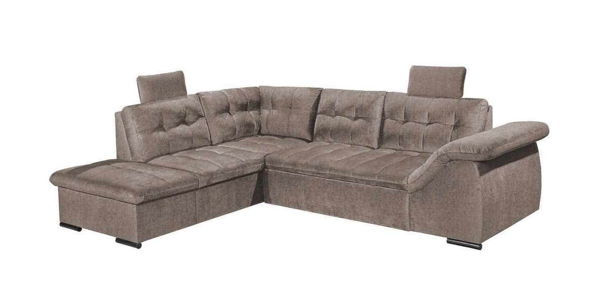 ECKSOFA mit Schlaffunktion und Bettkasten, verstellbare Armlehnen - Taupe, Textil (217/283cm) - ed exciting design