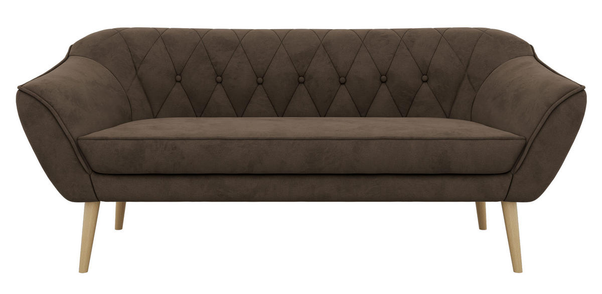 3-SITZER-SOFA PIRS - Braun Velvet - Holzbeine - Dunkelbraun/Buchefarben, Holzwerkstoff/Textil (180/75/74cm) - MKS