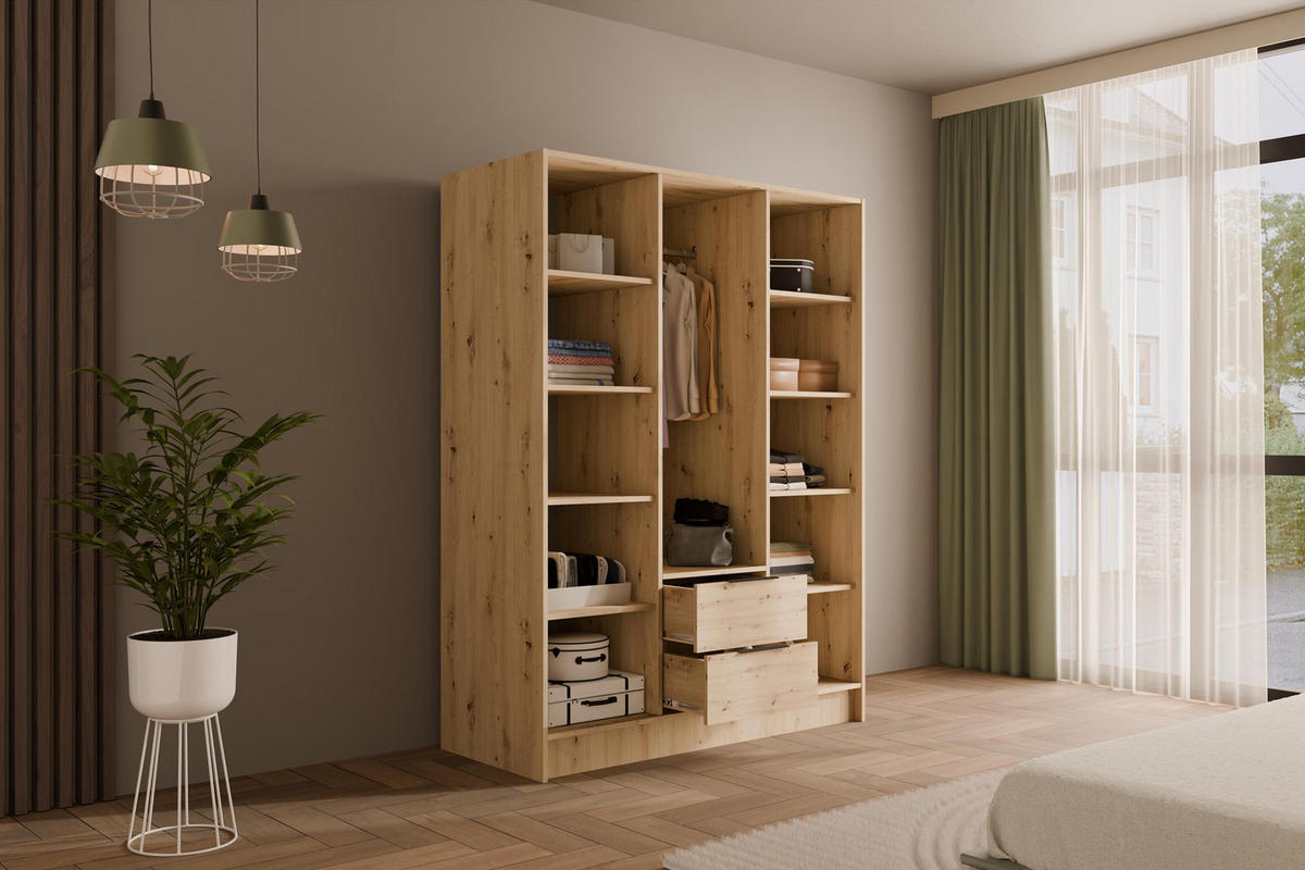 KLEIDERSCHRANK NELIA - 150 cm - Schwarz/Eiche Artisan, Holzwerkstoff (150/200/51cm) - ALTDECOR