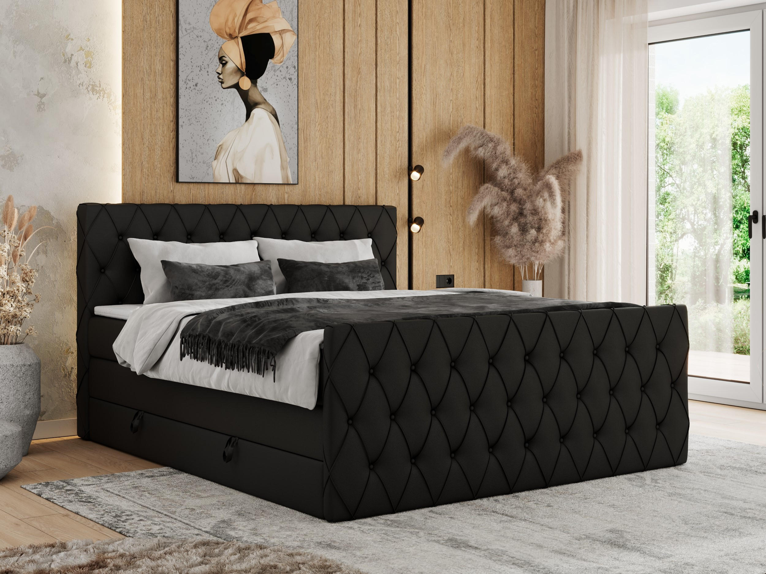 BOXSPRINGBETT MIREN KING DUO 120/200 Schwarz Kunstleder - H3 - Schwarz, Holz/Textil (120/200cm) - MKS