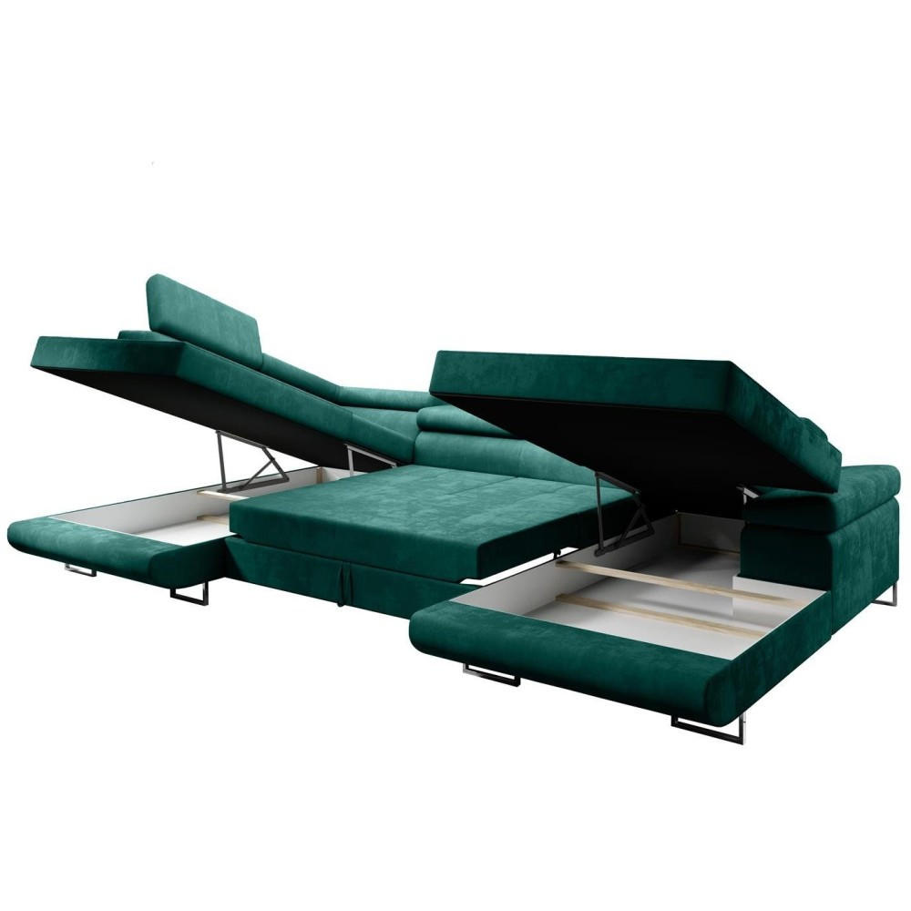 WOHNLANDSCHAFT Vild mit verstellbaren Kopfstützen, Dunkelgrün, links - Chromfarben/Dunkelgrün, Textil (350/90/205cm) - Beautysofa