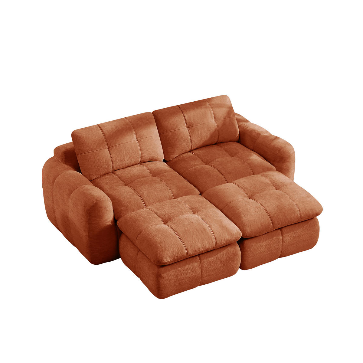 2-SITZER-SOFA mit 2 Hockern, minimalistisch, Chenille-Orange - Orange, Textil (160/68/194cm) - KOMHTOM
