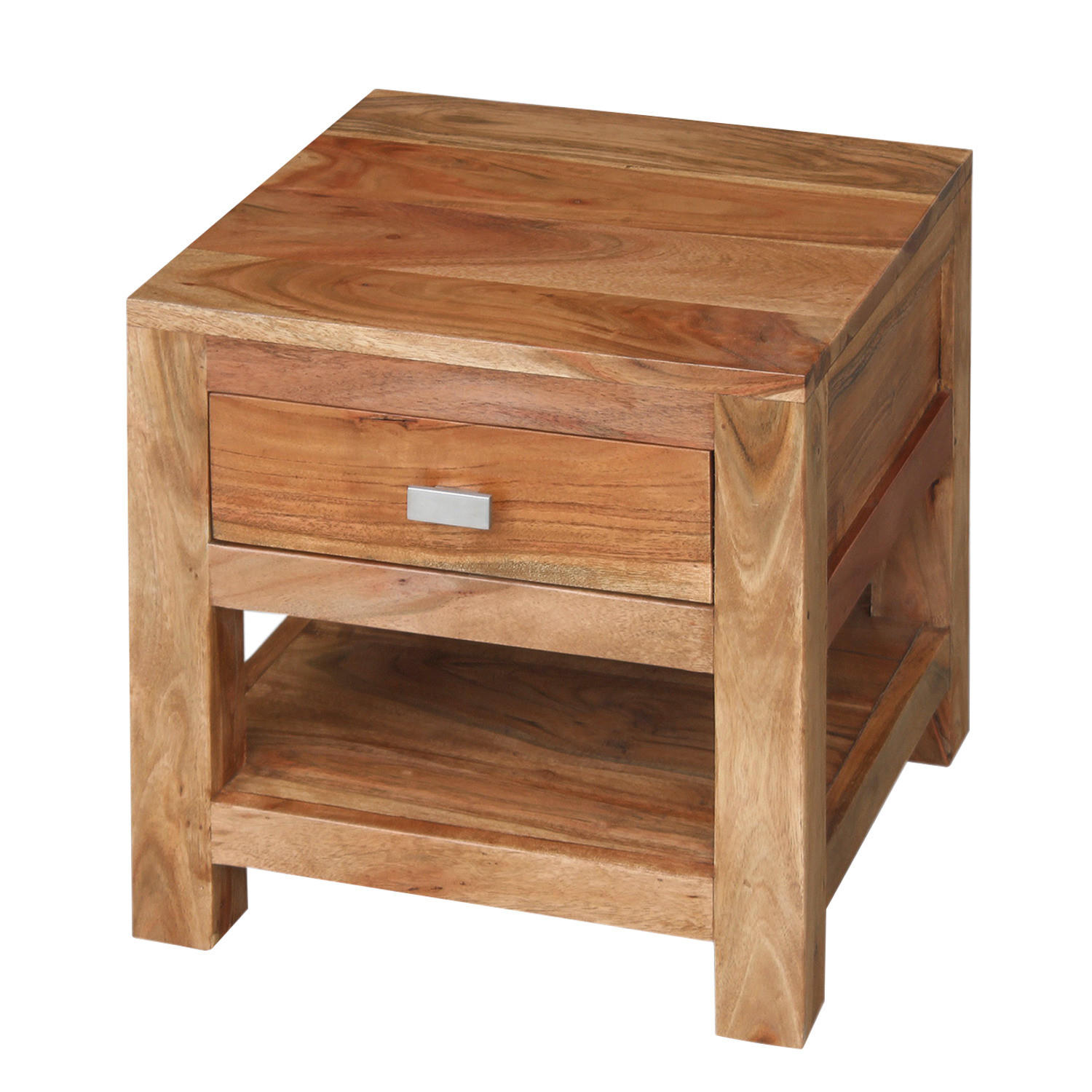 NACHTKOMMODE - Akazie massiv - Akaziefarben, Holz/Metall (42/40/40cm) - home24