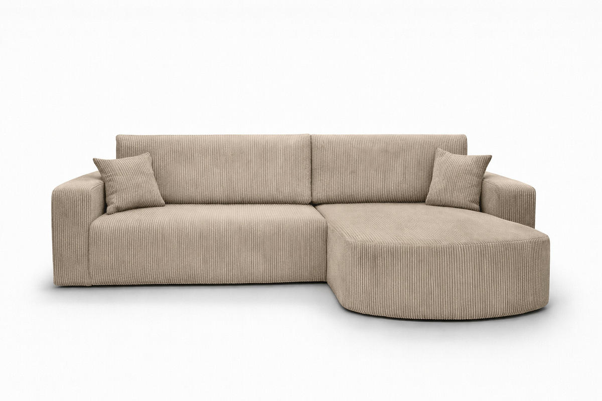 ECKSOFA Mit Schlaffunktion, Cordstoff Poso, Dunkelbeige, Rechts, ROUND ONE XL - Beige, Holz (271/175cm) - Kaiser Möbel