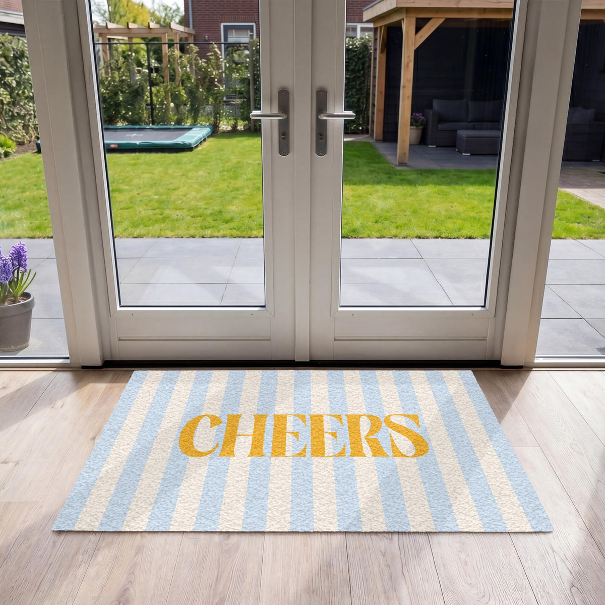 FUSSMATTE Orange – Blau – Streifen – Cheers 120x80 cm - Hellblau, Kunststoff (120/0.4cm) - MuchoWow