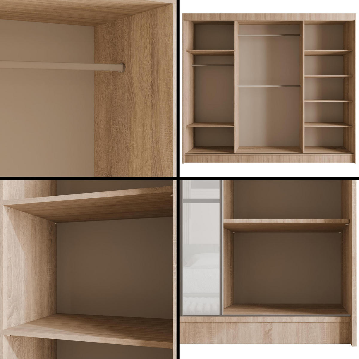 KLEIDERSCHRANK PEKA III - 250 cm - Sonoma Eiche|Weiß - Weiß/Sonoma Eiche, Holzwerkstoff (250/215/61cm) - ALTDECOR