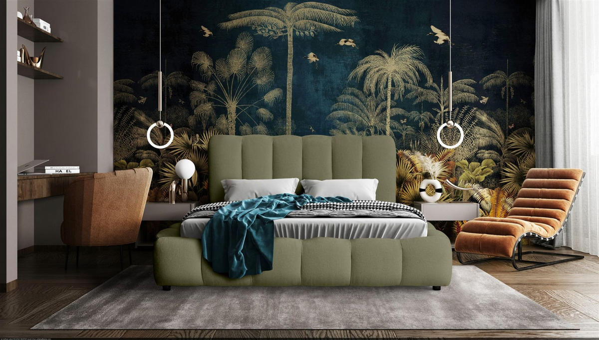 POLSTERBETT Heda Komplettset - Grün, Holzwerkstoff/Textil (160/200cm) - Fun Möbel