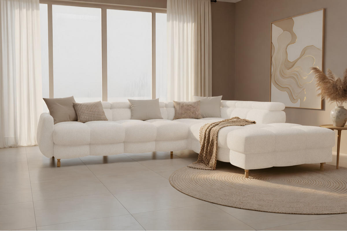 ECKSOFA - BUN - Hellbeige - Arena 1 - Rechts - Creme, Holzwerkstoff (276/209cm) - Möblo