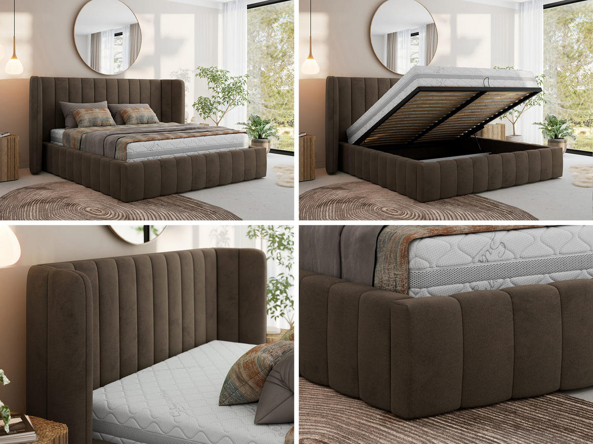 POLSTERBETT GOLETTA CLASSIC 180/200 - Braun Velvet - Schaum-Matratze - Braun, Textil (180/200cm) - MKS