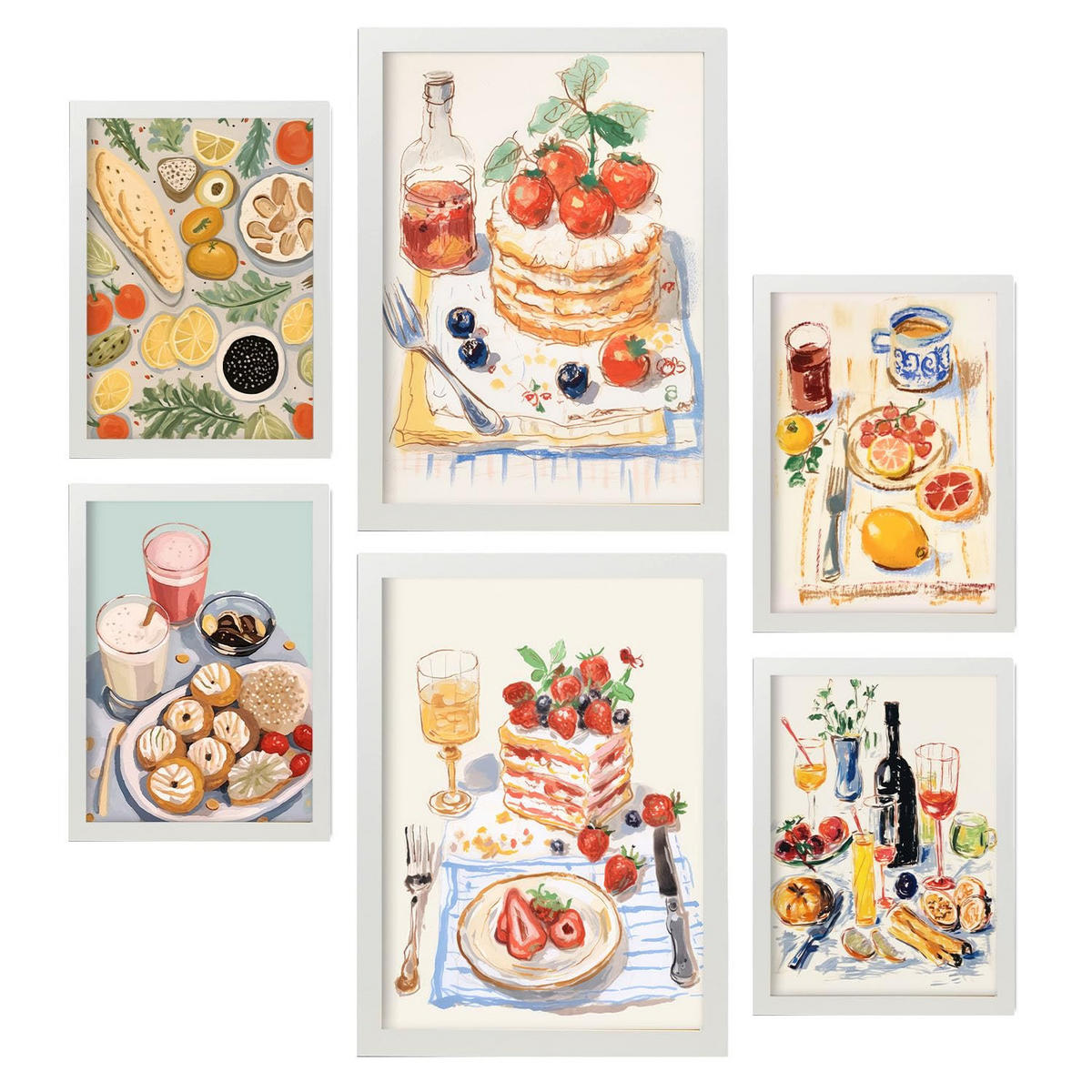 POSTER Set Mit 6 Nachspeisen In Foodies A3 & A4 Weißer Rahmen - Weiß, Papier (29/3cm) - Nacnic