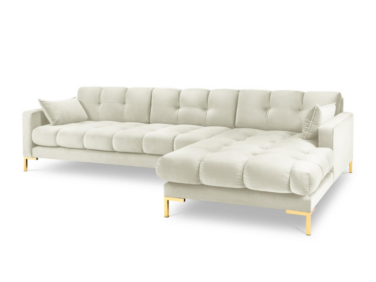 ECKSOFA rechts Mamaia aus Samt leichtes beige 5 Sitzplätze - Creme, Textil (185/293cm) - Micadoni