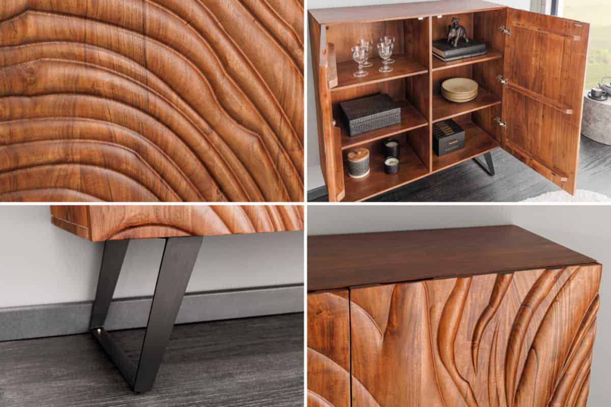 HIGHBOARD FLUI Akazie Braun 120cm - Schwarz/Braun, Holz/Metall (100/120/38cm) - riess-ambiente