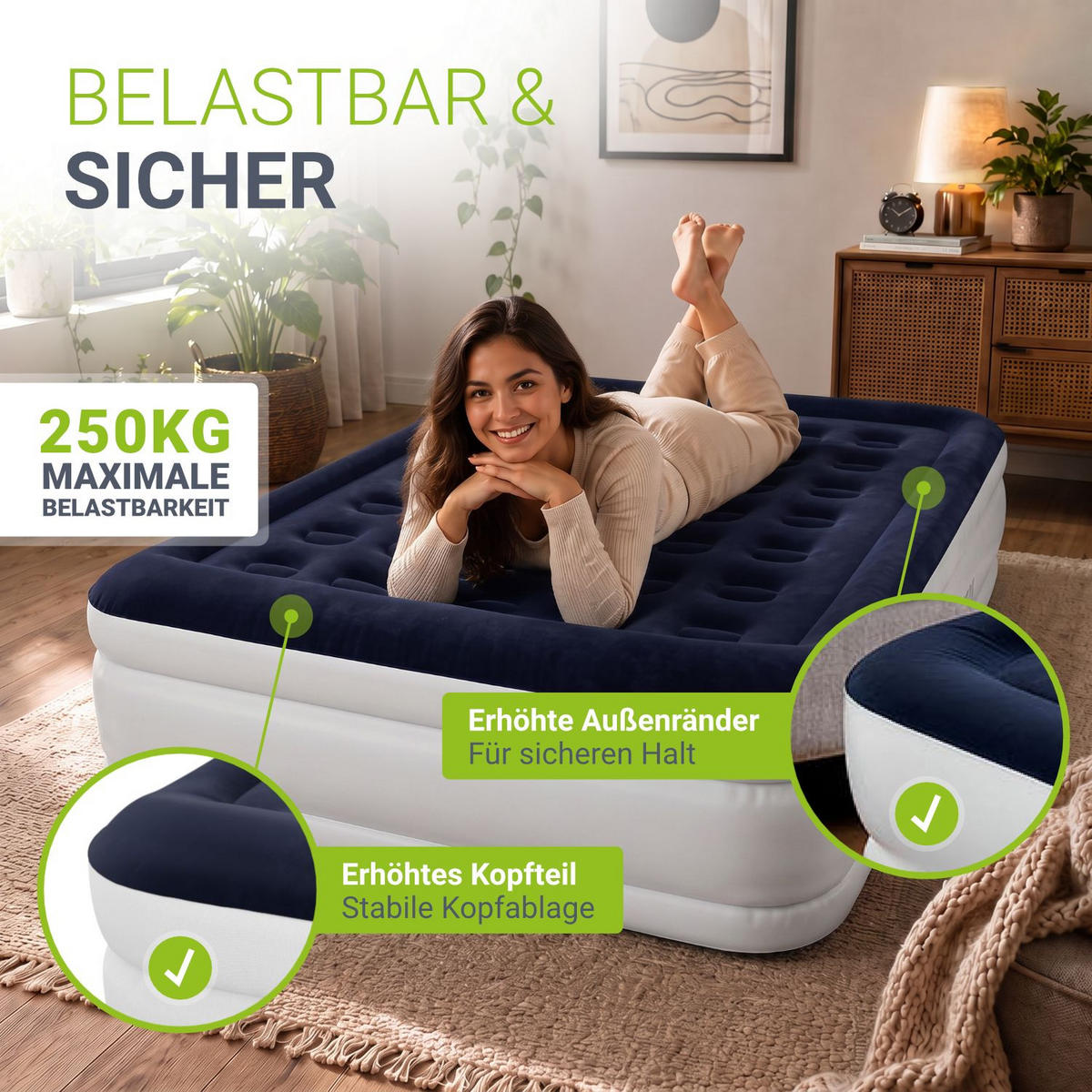 LUFTBETT Sapri L blau / weiß inkl. Tragetasche - Weiß, Kunststoff (154/197cm) - Juskys