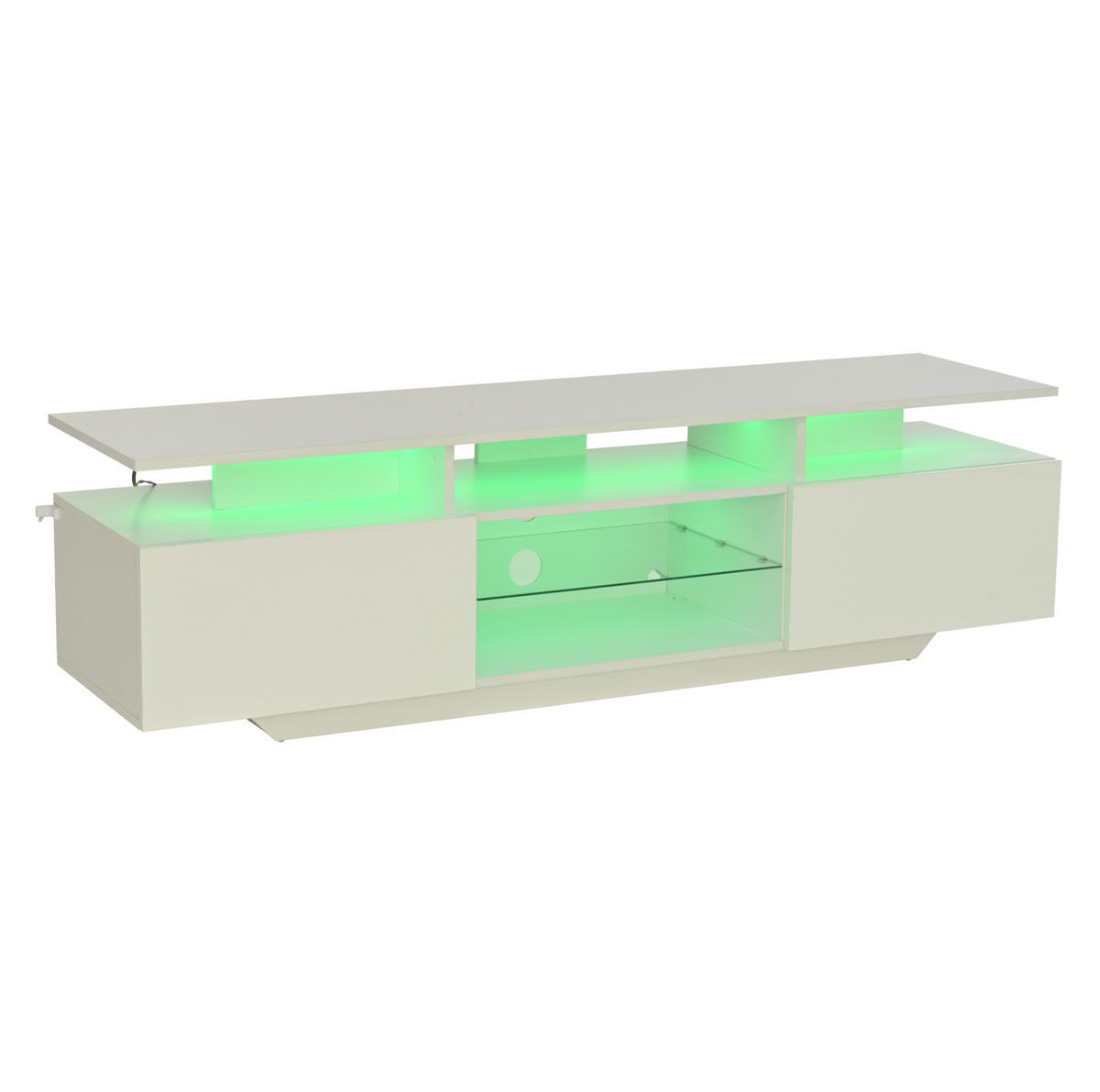 NÍZKÁ komoda, 160/40/45 cm, MDF bílý, s LED osvětlením a 2 skříňkami - bílá, kompozitní dřevo (160/45/40cm) - BEAOK