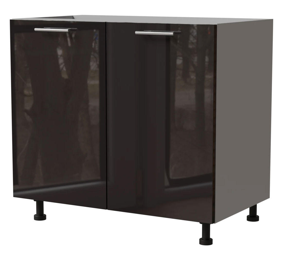 Feldmann-Wohnen Küchenunterschrank Schwarz Hochglanz, Grau 90x82x50 cm