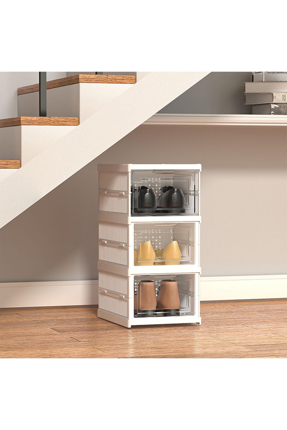 SCHUHBOXEN SCHUHSCHRANK 3-Stufig Klappbar aus PP, PS Kunststoff in Weiß Gute Belüftung Einfache Montage 25,7 x 34,7 x 54 cm - Weiß, Kunststoff (25.7/54/34.7cm) - Livingandhome