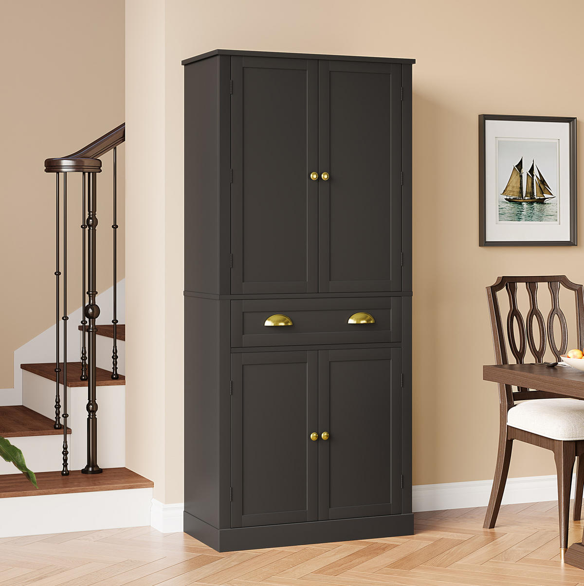 SIDEBOARD80/40/182 cm schwarz aus MDF mit viel Stauraum - Schwarz, Holzwerkstoff (80/182/40cm) - OKWISH