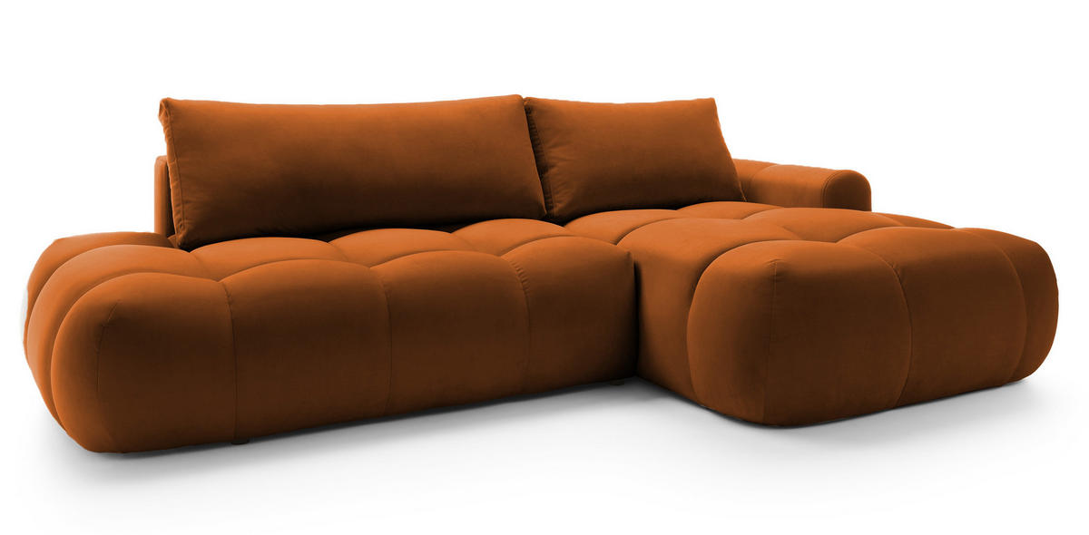 ECKSOFA Ombo Kupferbraun Velours 280 cm - Schwarz/Kupferfarben, Kunststoff/Textil (284/167cm) - Selsey