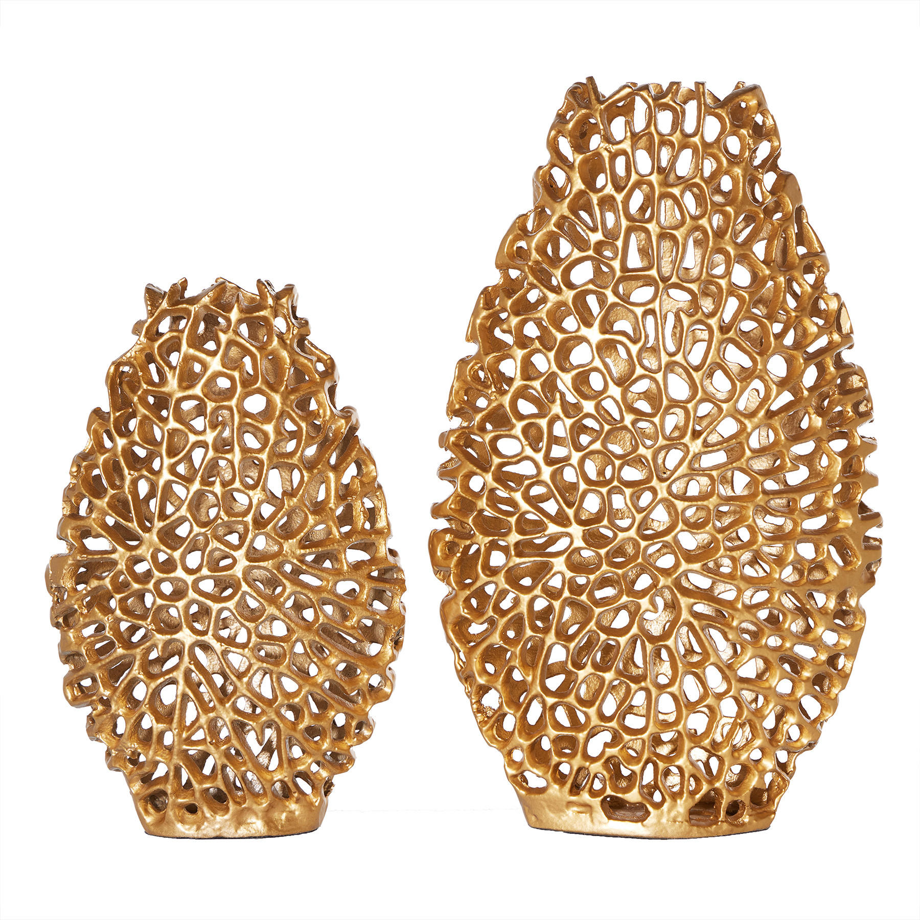 DEKOVASE ABSTRACT LEAF Metall Gold 40 cm 2er Set - Goldfarben, Metall (40cm) - riess-ambiente