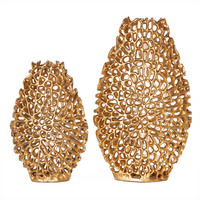 DEKOVASE ABSTRACT LEAF Metall Gold 40 cm 2er Set - Goldfarben, Metall (40cm) - riess-ambiente