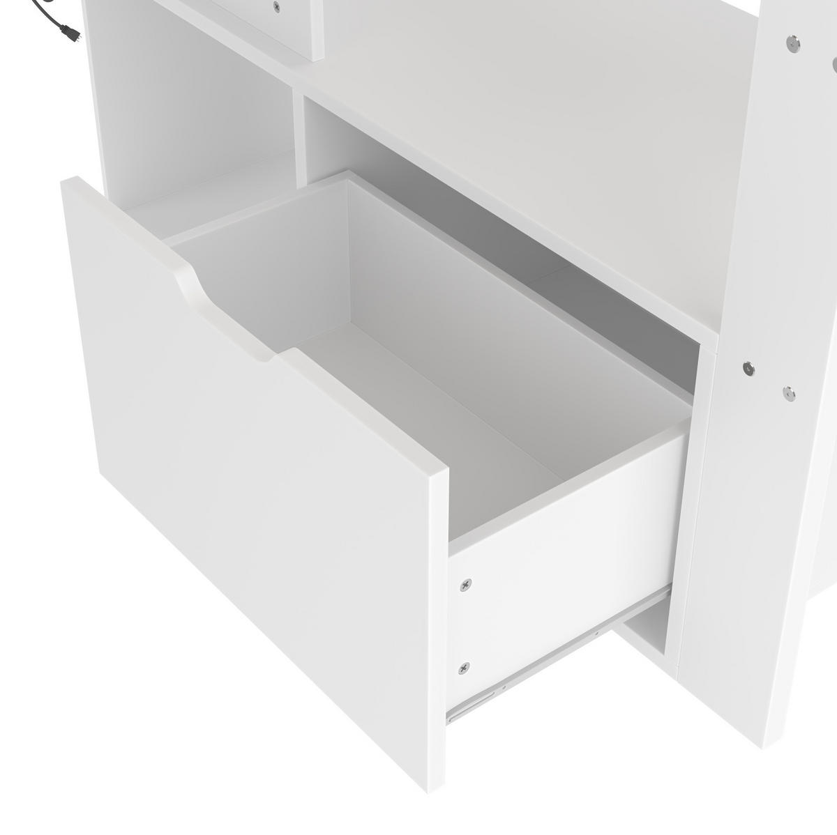 HOCHBETT 90/200 cm aus Kiefer mit Schreibtisch, LED-Beleuchtung und Stauraum Weiß - Weiß, Holz (90/200cm) - Modenvie