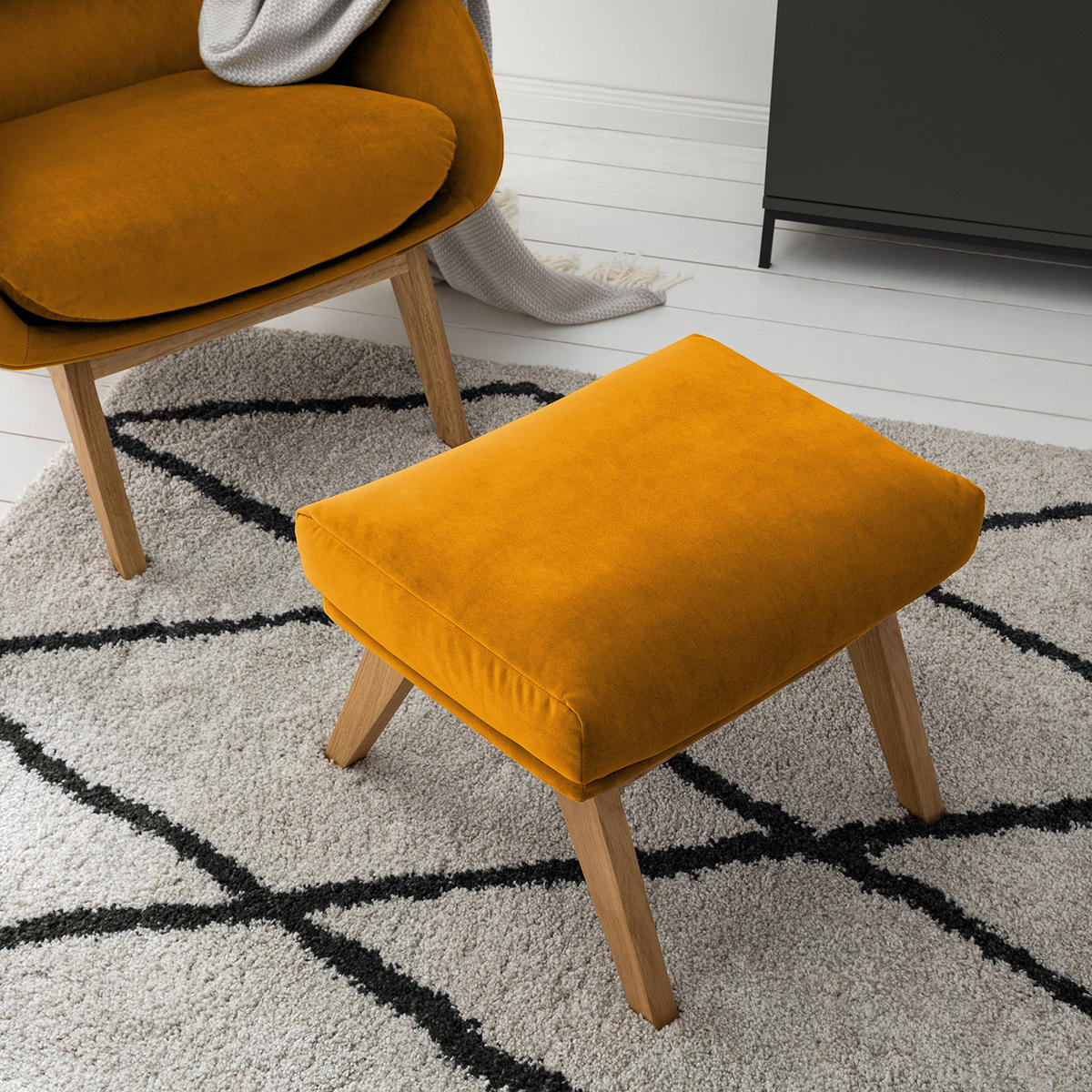 POLSTERHOCKER - Eichefarben/Orange, Eichenholz/Textil (54/41/41cm) - home24