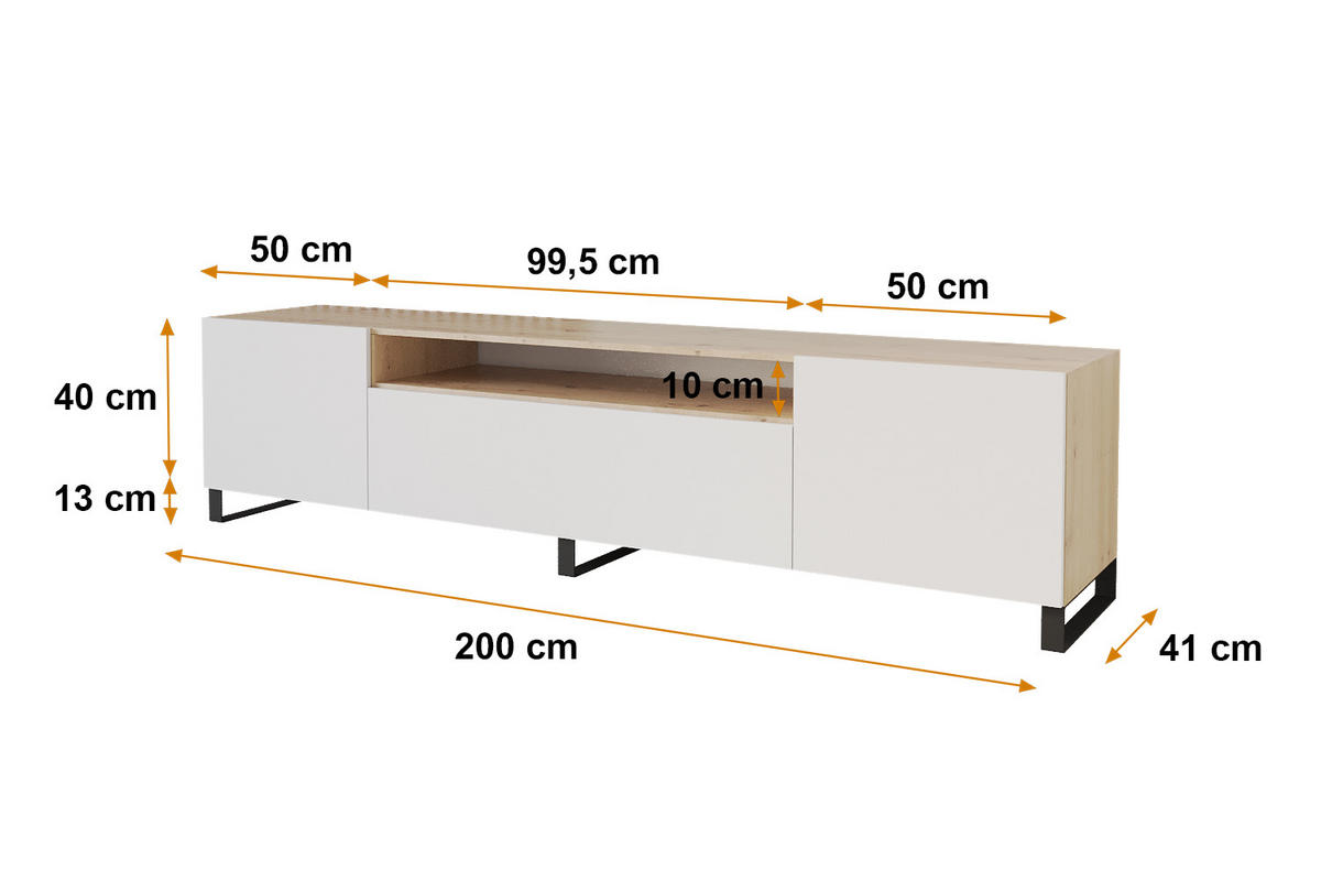 LOWBOARD ELIO-S 200x53x41 cm - Artisan / Weiß - Schwarz/Eiche Artisan, Holzwerkstoff (200/53/41cm) - ALTDECOR