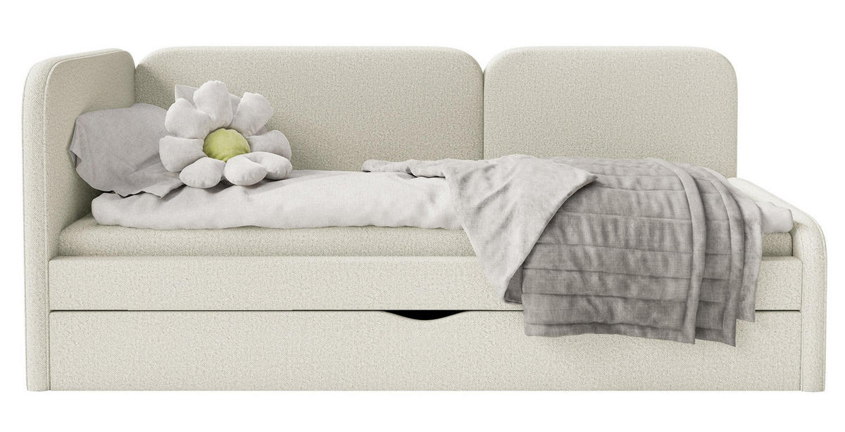 ČALOUNĚNÁ postel Cuddy, čelo vlevo, pletená látka světle béžová, 90x200 cm - černá/ecru, textil/plast (90/200cm) - Selsey