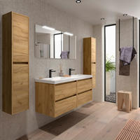 BADEZIMMERMÖBEL NOJA 1400 2 Schubladen EICHE AFRIKA + Waschtisch + Spiegel - Schwarz, Metall (45/54/140cm) - Salgar