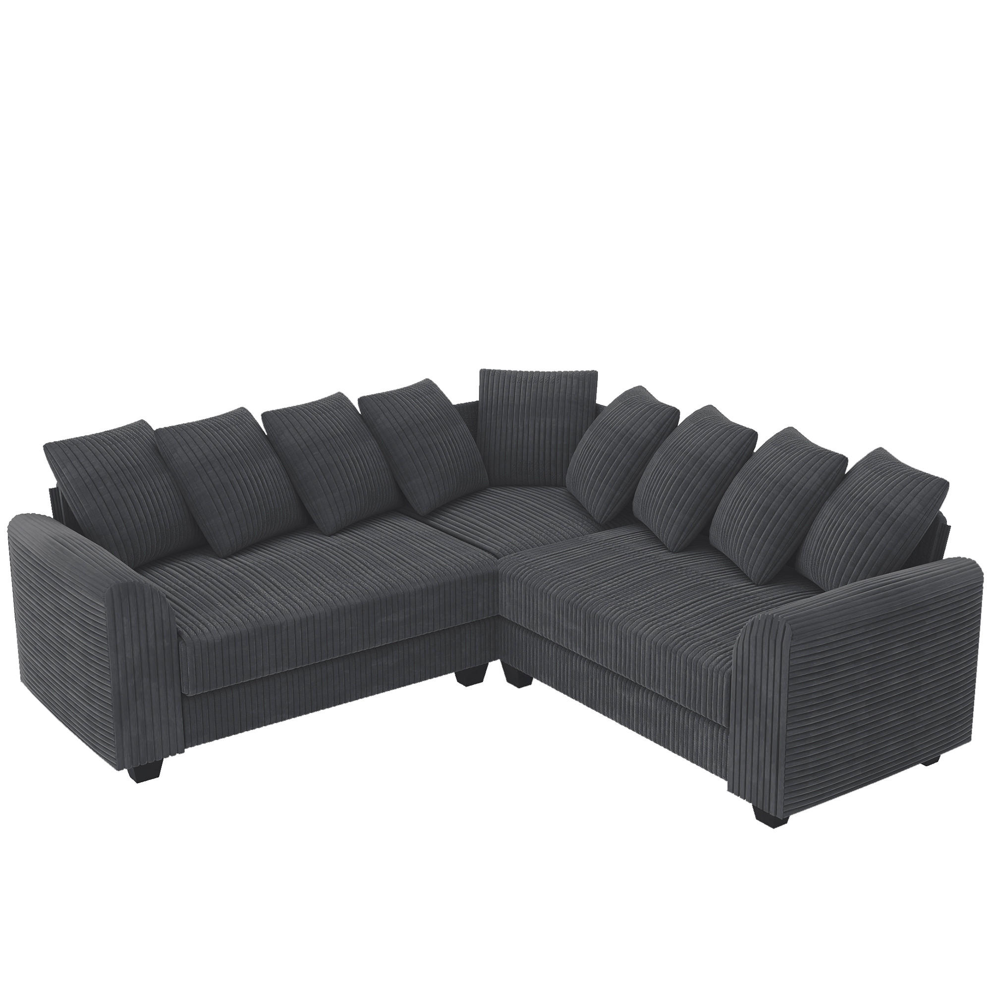 ECKSOFA L-Form Cord 83 cm Sitztiefe, 8,5 cm Füße inkl. 9 Kissen 202/202/74 cm Grau - Grau, Textil (202/202cm) - Redom