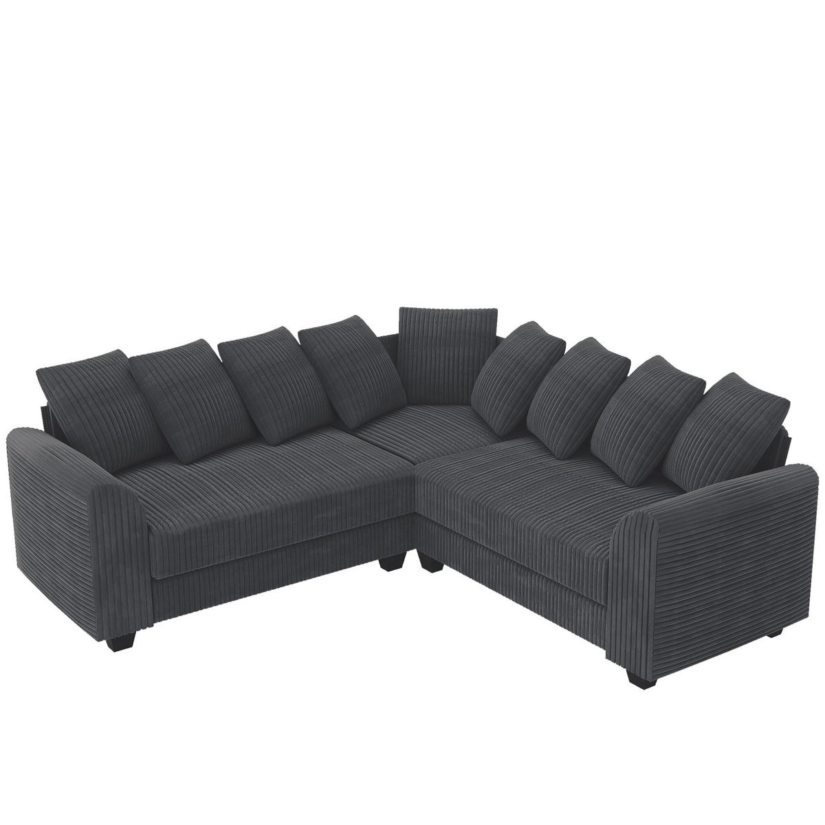 ECKSOFA L-Form Cord 83 cm Sitztiefe, 8,5 cm Füße inkl. 9 Kissen 202/202/74 cm Grau - Grau, Textil (202/202cm) - Redom