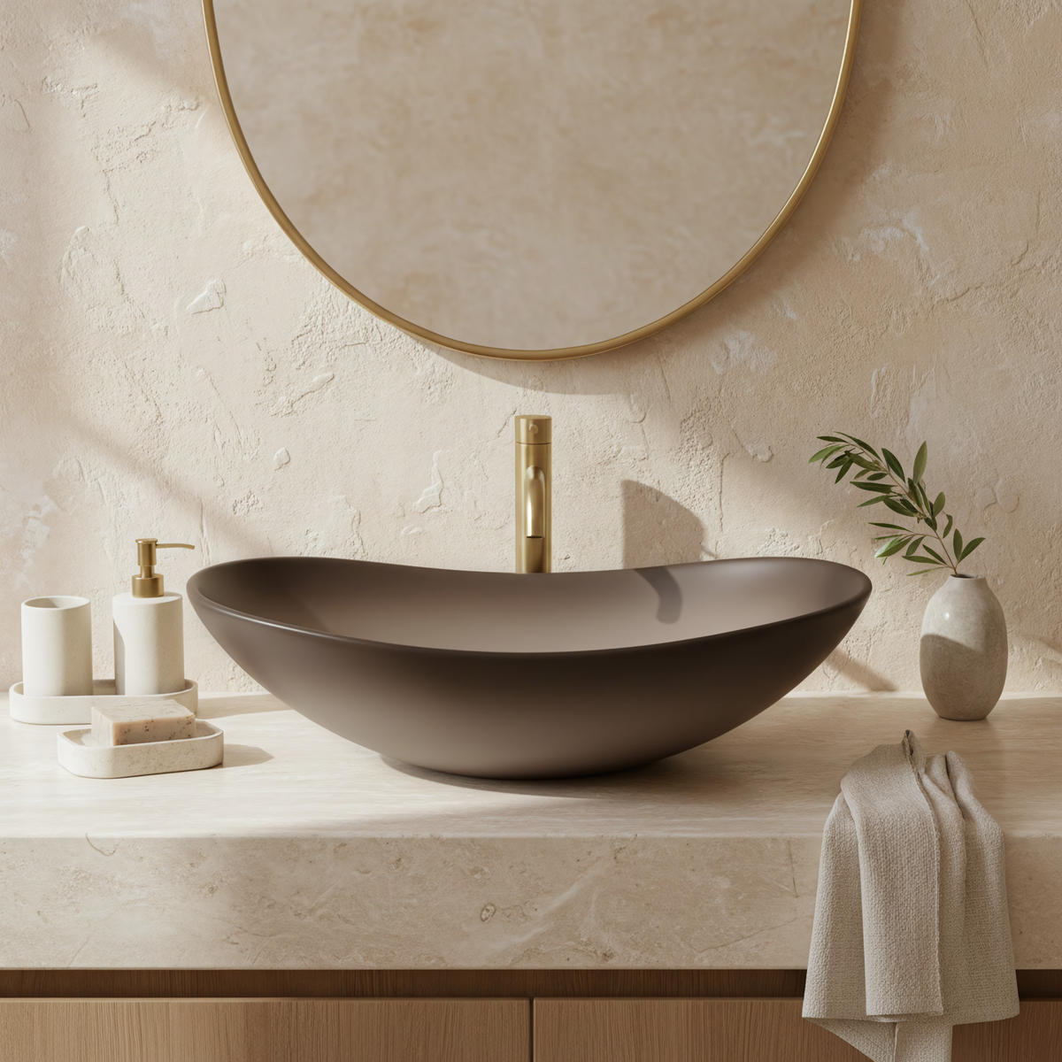 AUFSATZWASCHBECKEN Rea Royal Ombre - Beige, Keramik (36/16/62cm) - REA