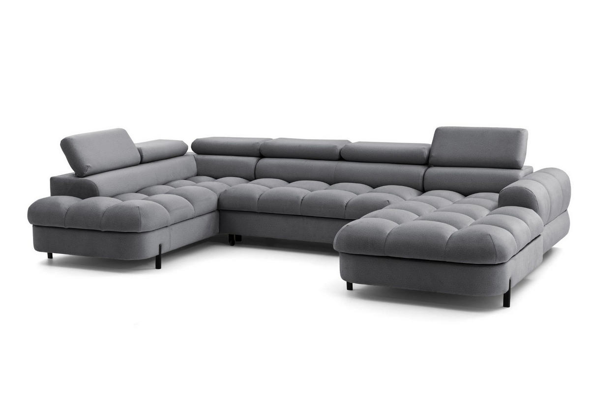 ECKSOFA U-Form BOWL U Links mit Schlaffunktion 125x265 Velours Dunkelgrau - Dunkelgrau/Schwarz, Holz/Textil (339/90/195cm) - Muffo