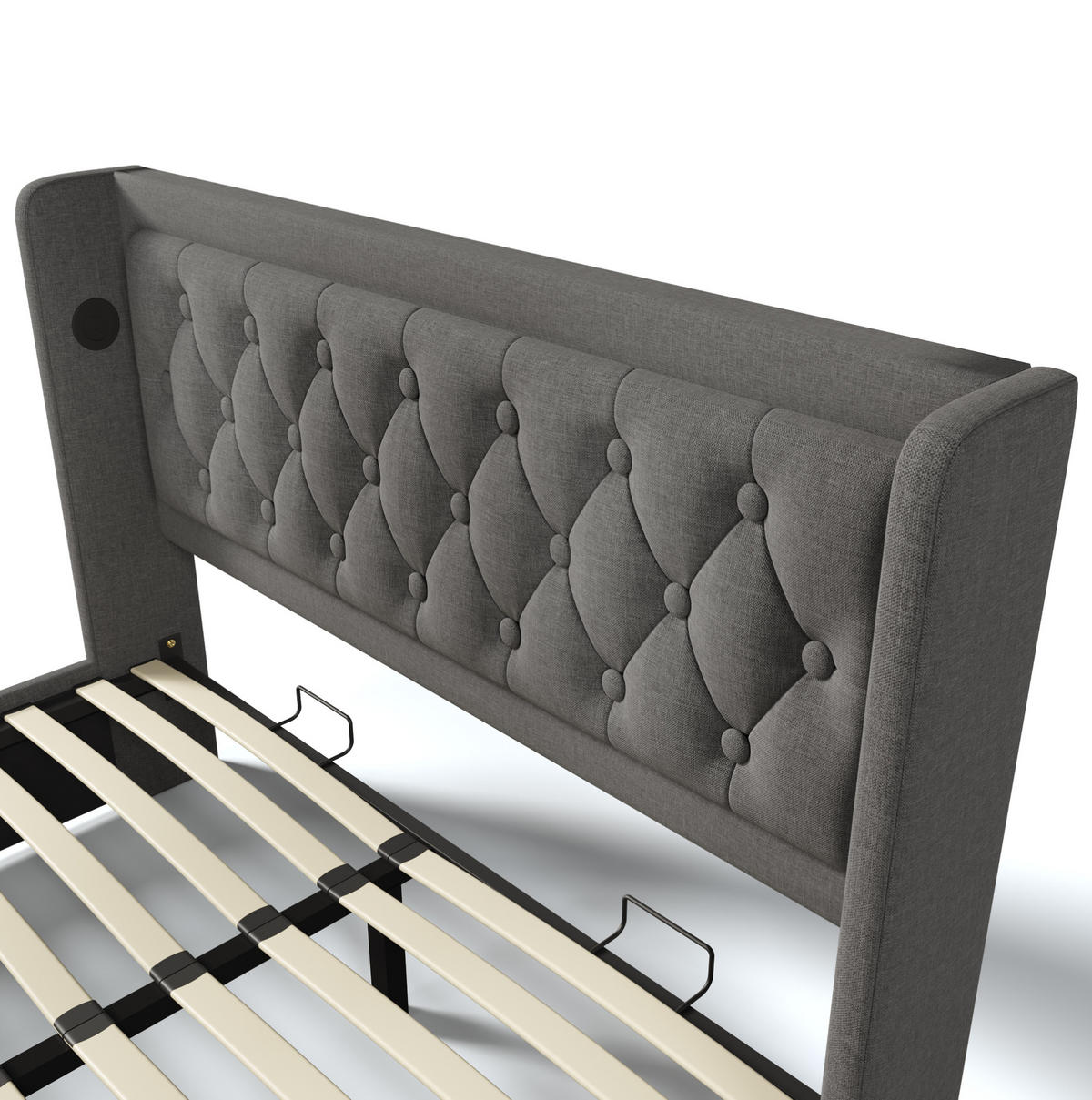 POLSTERBETT aus Baumwolle 140x200 cm in Grau mit LED, USB-C & Matratze - Grau, Textil (140/200cm) - Modfu