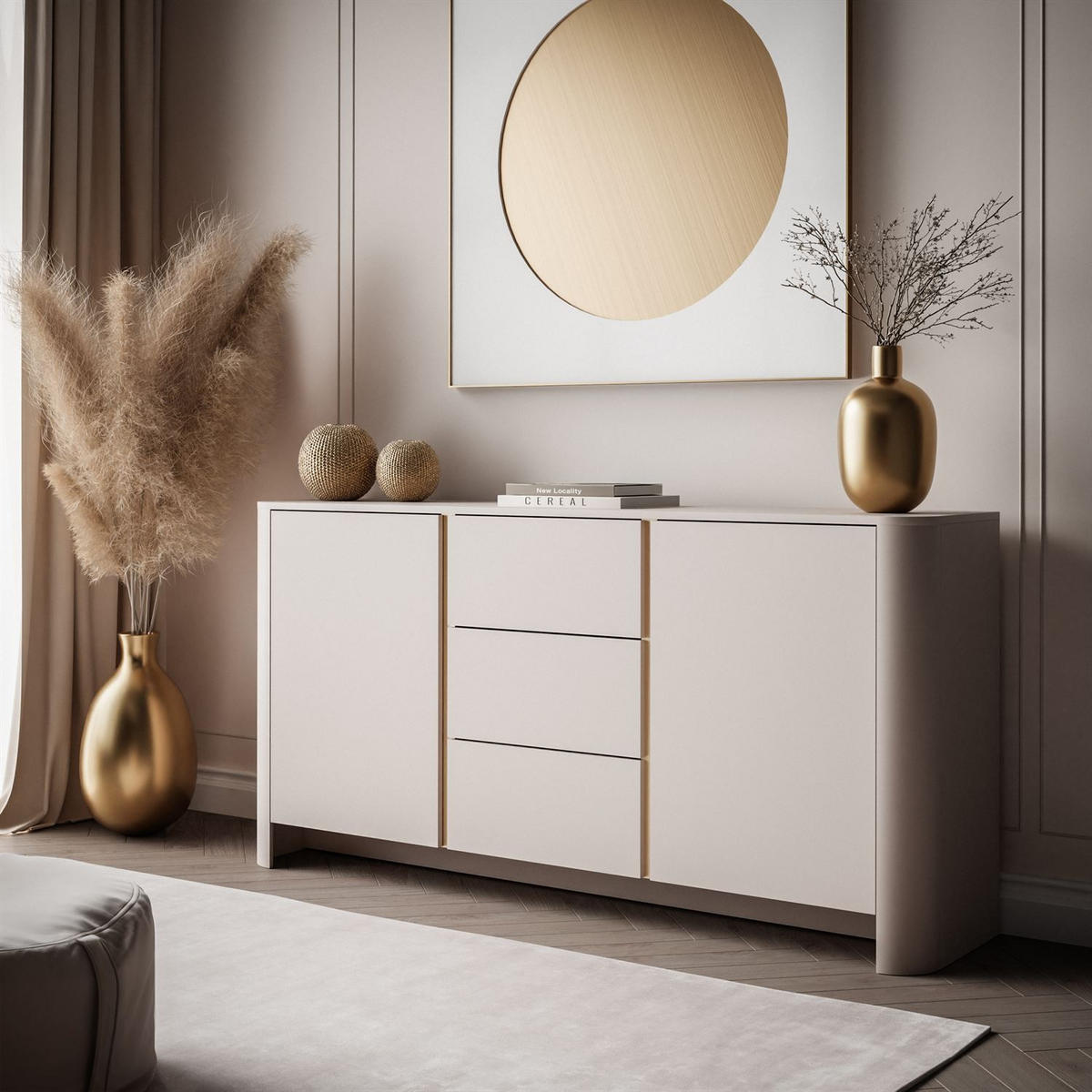 KOMMODE mit Schubladen DESTINY KSZ-168 Kaschmir - Kaschmir, Holzwerkstoff (168/84/39cm) - Lookway