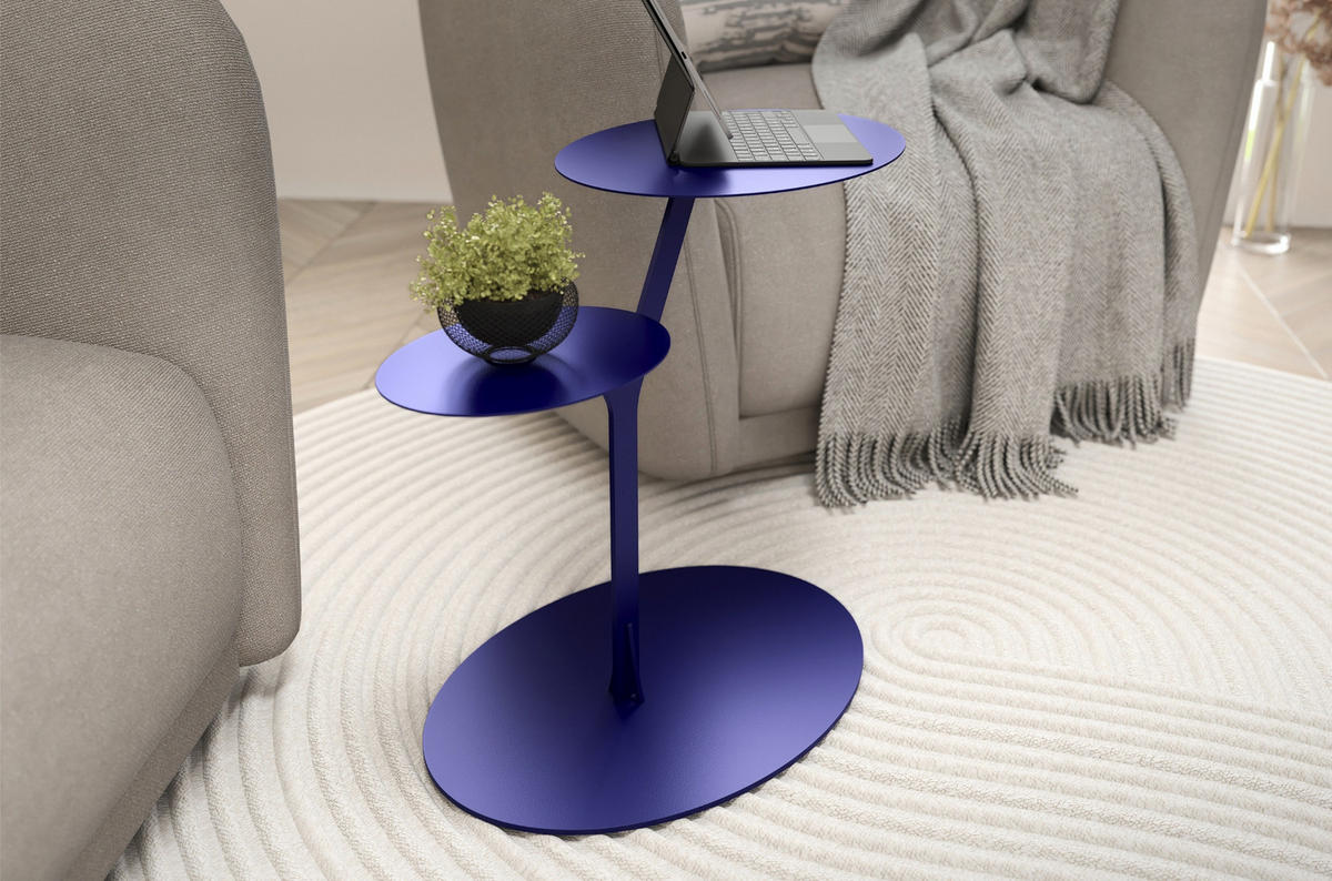 BEISTELLTISCH IROKO mit 2 Ablagen, Metall, Marineblau - Dunkelblau, Metall (54/32/44.5cm) - Kayani