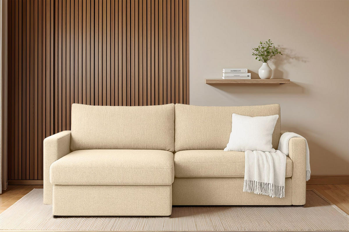 ECKSOFA Bendik In Faro - Creme, Holzwerkstoff/Textil (224/140cm) - Fun Möbel