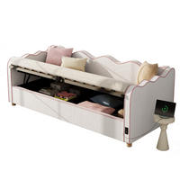 POLSTERBETT 90/200 cm in Beige mit Bettkasten, USB und Type-C Bouclé - Beige, Holzwerkstoff/Textil (90/200cm) - CHICFURN