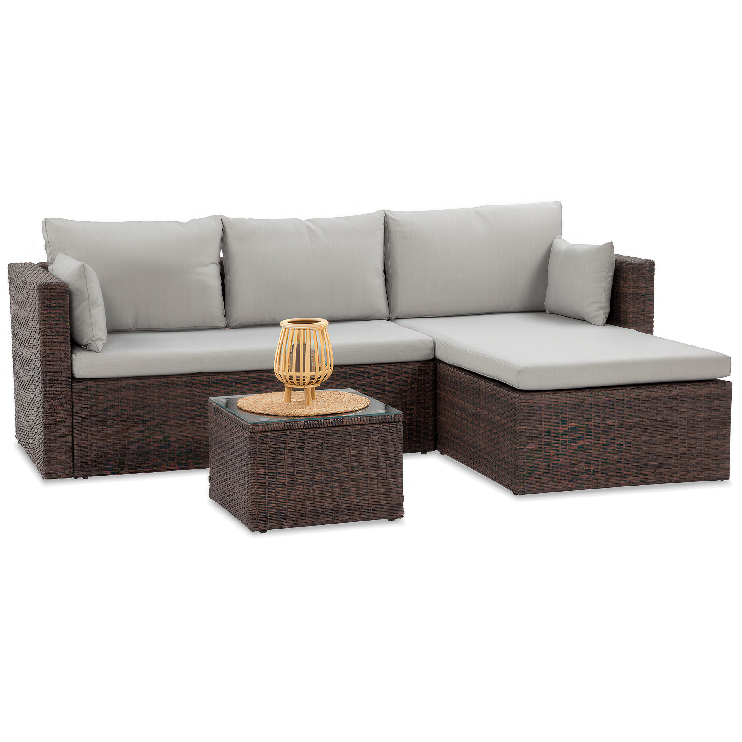 GARTENSET Sevilla, aus Technorattan, Ecksofa mit Couchtisch, Braun - Braun, Kunststoff - Beautysofa