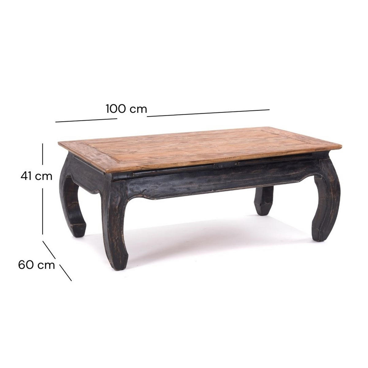 OPIUMTISCH EAST 100 Mahagoni Recyclingholz massiv 04 schwarz-natur - Graubraun, Holz (60/100/41cm) - DESIGN DELIGHTS