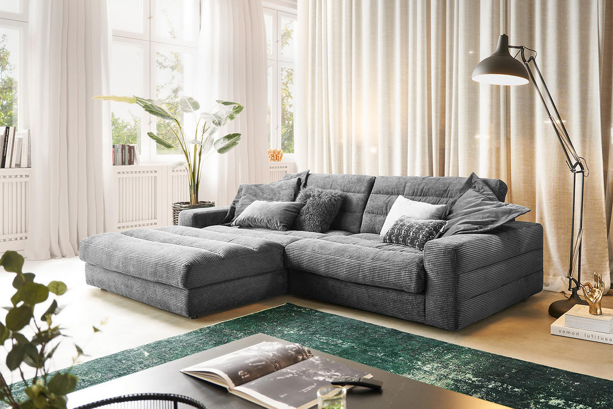 ECKSOFA LANA SOFA Grau Cord - Schwarz/Grau, Textil (296/205cm) - KAWOLA