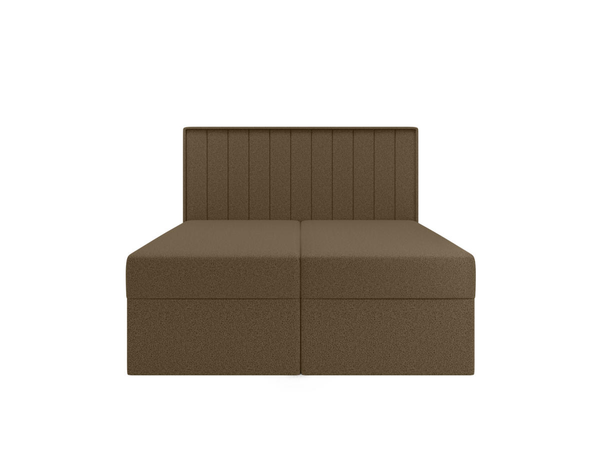 BOXSPRINGBETT - Taschenmatratze + Topper 140x200 braun Bouclé - Braun, Holz/Holzwerkstoff (140/200cm) - SIMKAM Furniture