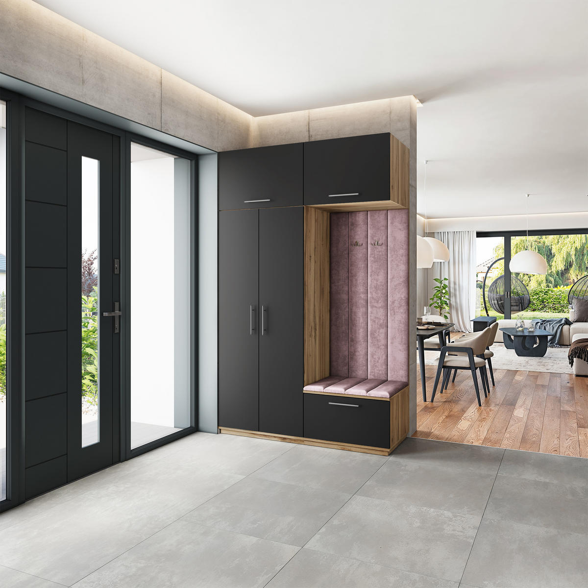 GARDEROBENSCHRANK REMA 150/240/60 cm Modern Garderobe-Set Eiche Wotan - Eiche Wotan/Lila, Holzwerkstoff (150/240/60cm) - MASSENO