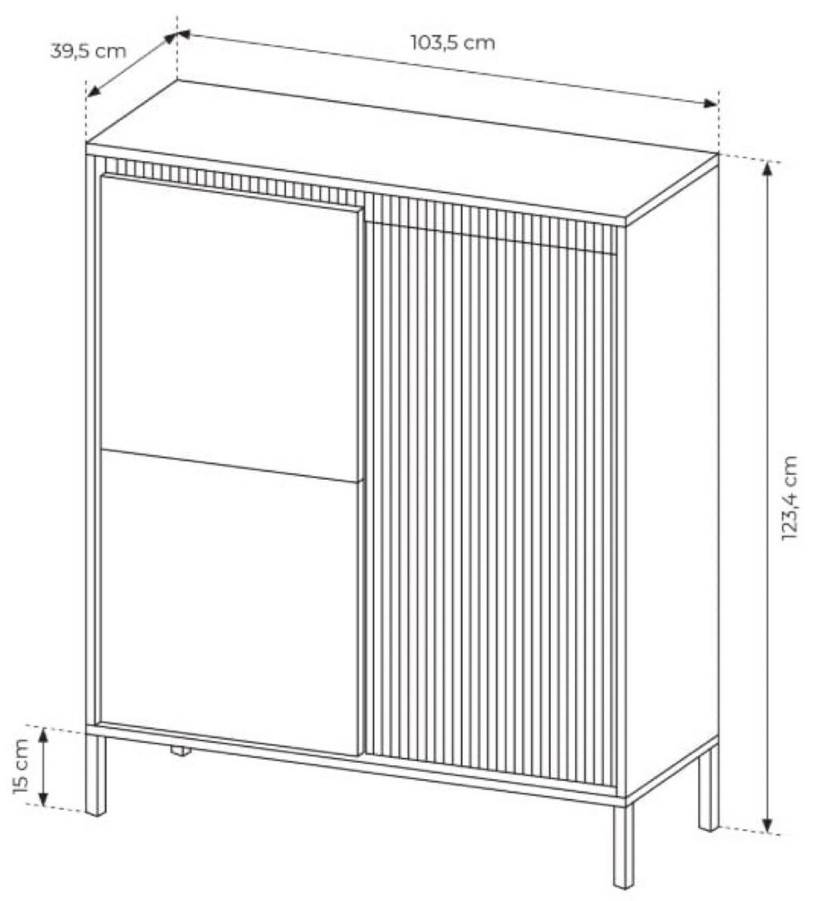 KOMMODE Schwarz ENSO Geriffelt 3 Türen - Schwarz, Holzwerkstoff (103.5/123.4/39.5cm) - Sepro Meble