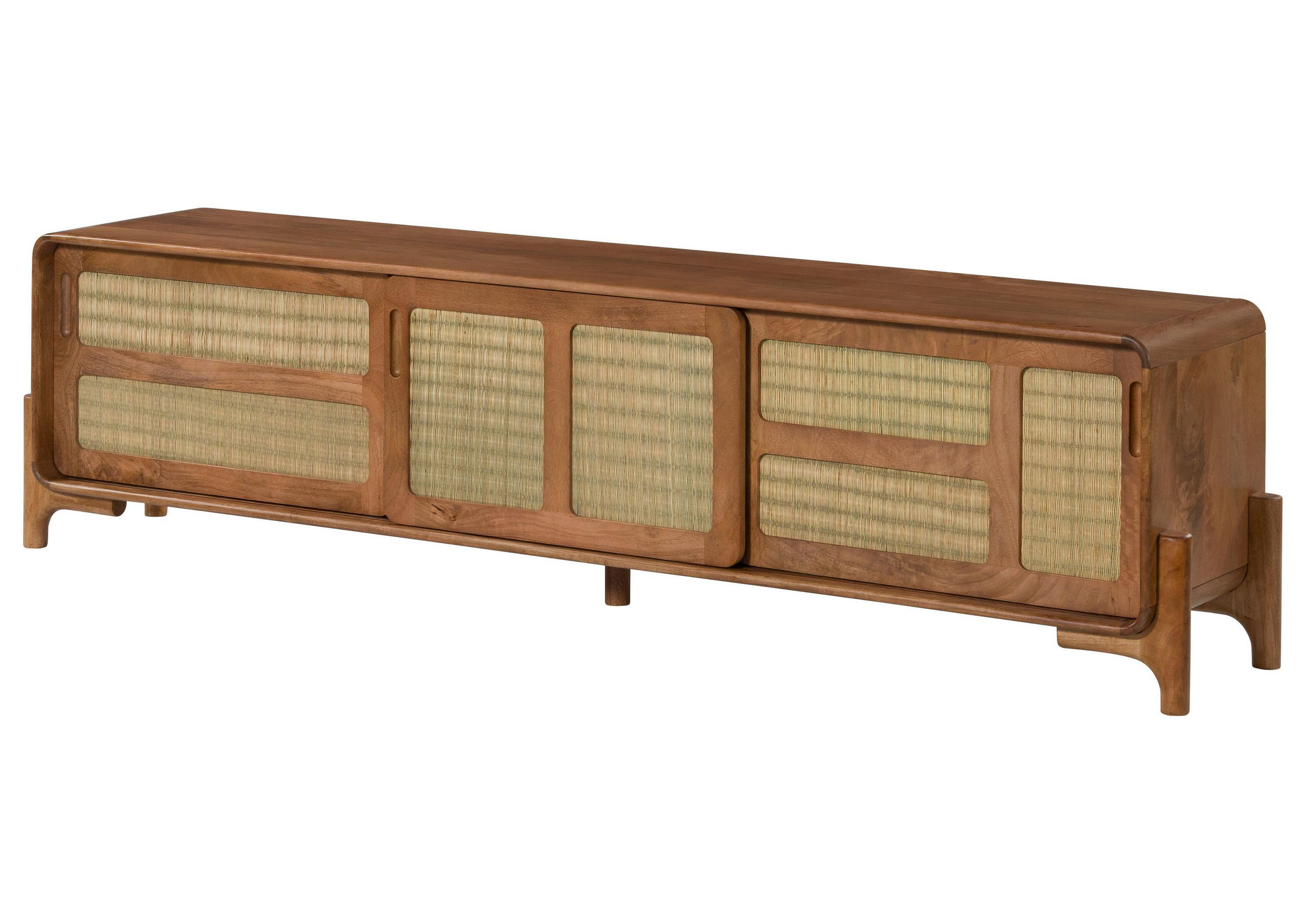 TV-BOARD Mango/Seegras 200x40x50 hellbraun lackiert MIZUMI #108 - Braun, Holz (200/50/40cm) - Massivmoebel24