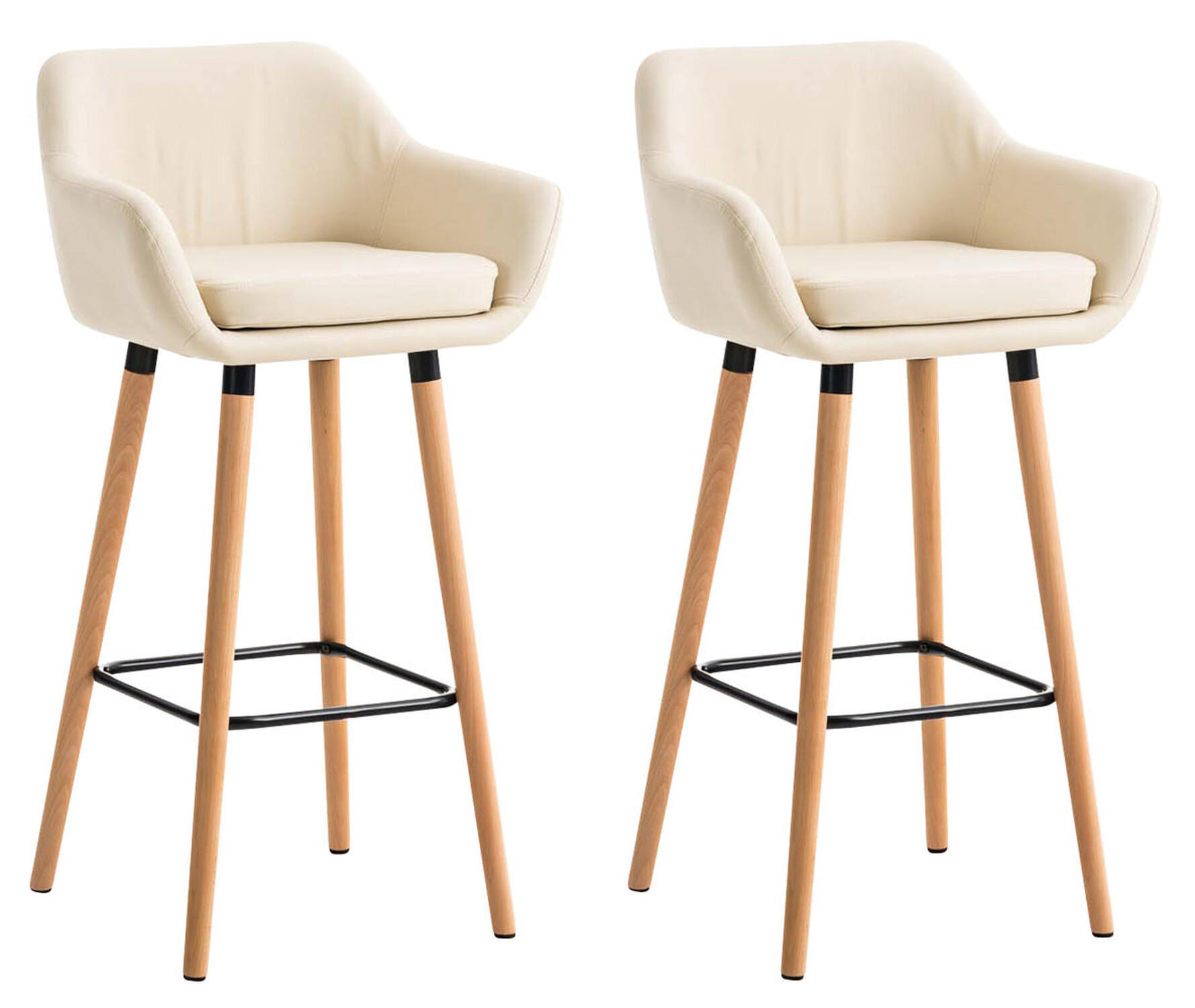 BARHOCKER Grande, 2er Set, Gestell Holz, Kunstleder Creme - Creme/Braun, Holz/Kunststoff (55/99/46cm) - TPFLiving