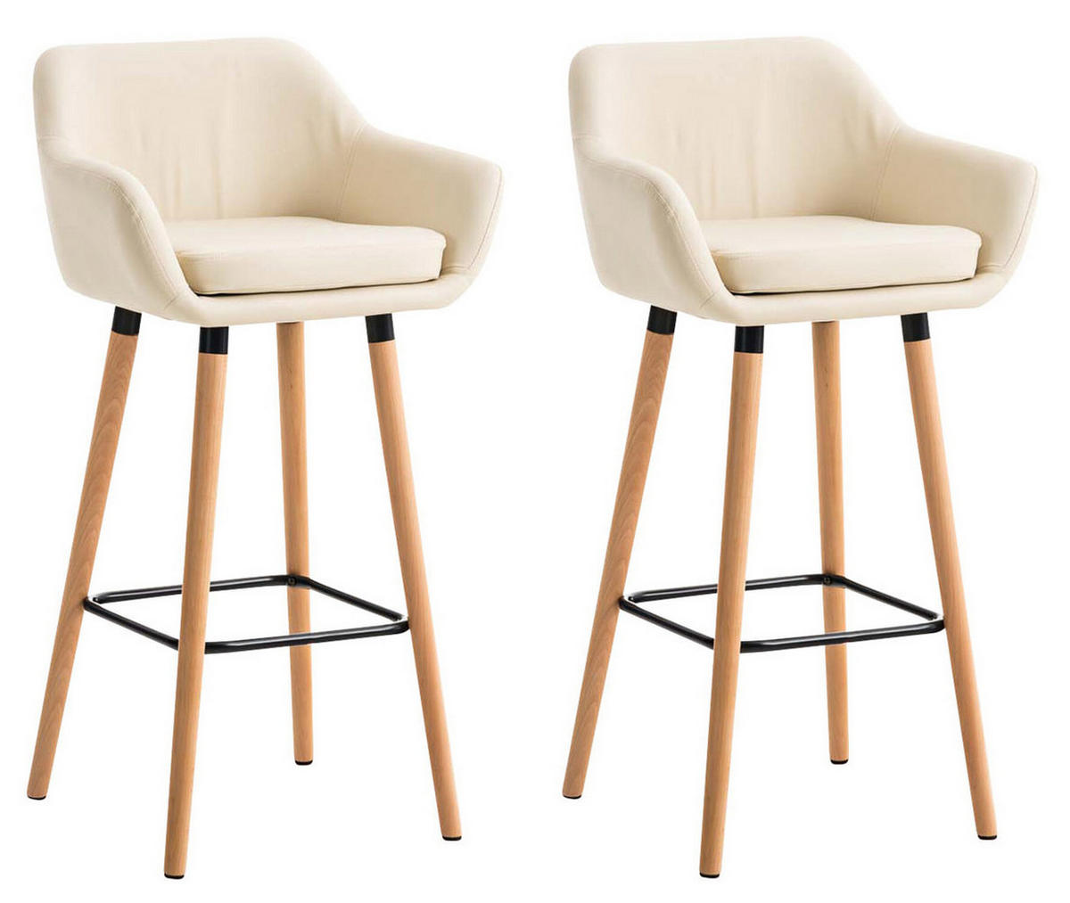 BARHOCKER Grande, 2er Set, Gestell Holz, Kunstleder Creme - Creme/Braun, Holz/Kunststoff (55/99/46cm) - TPFLiving