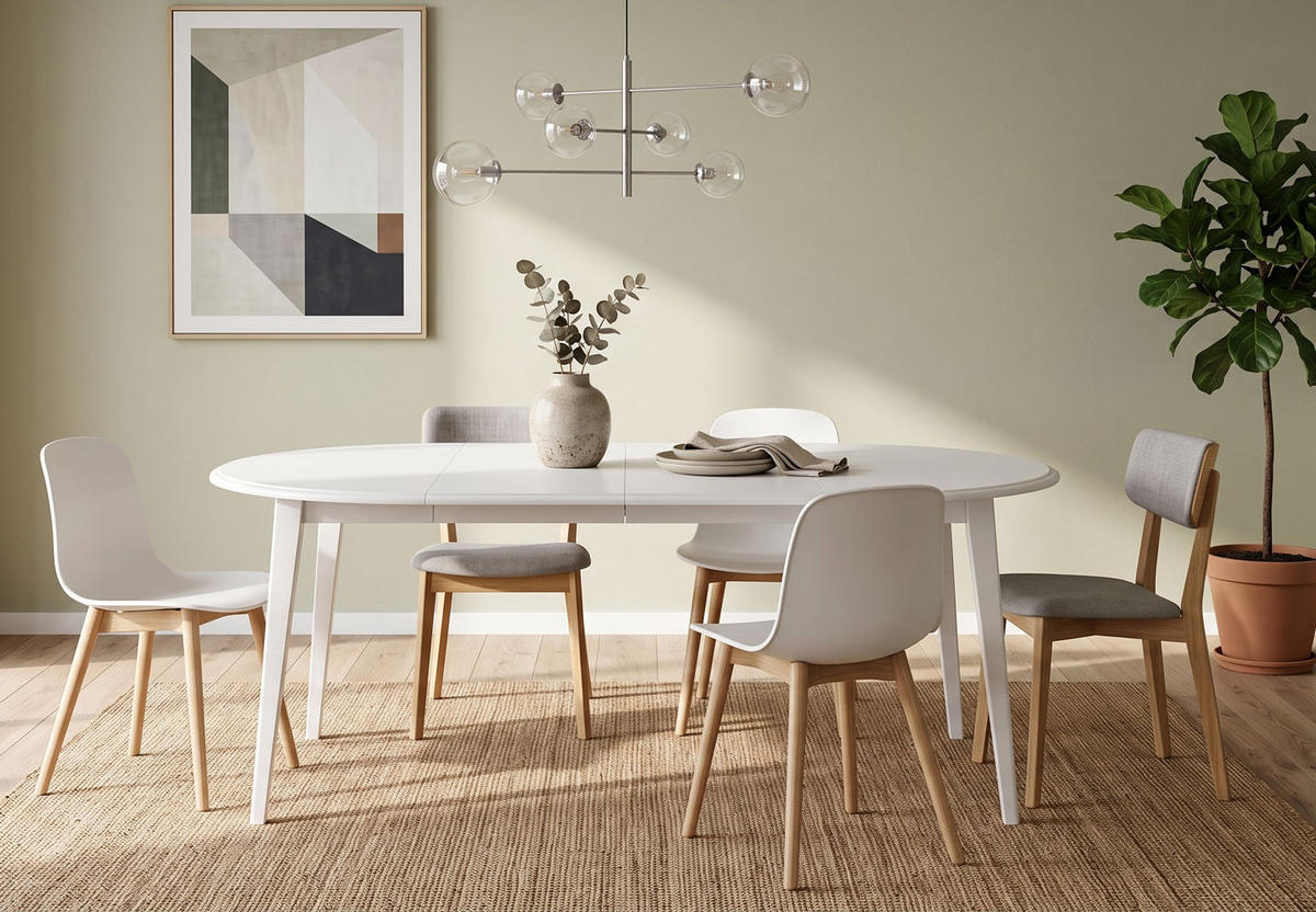 ESSTISCH Belluno Elegante Kiefer weiß (RAL9010) lackiert 110-210 / 110 / 74,5cm - Weiß, Holz (110/210/75cm) - Feldmann-Wohnen