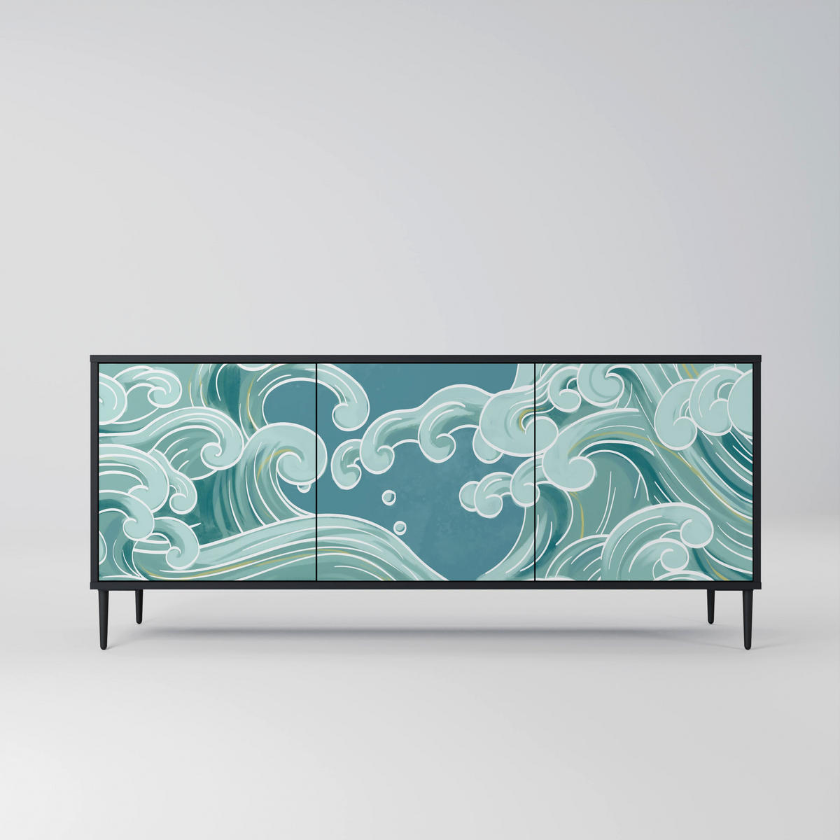 SIDEBOARD ASIAN SWAY, Eicheneffekt, 164,5x42x77,5 cm, 3 Türen - Eichefarben/Buchefarben, Holzwerkstoff/Buchenholz (164.5/77.5/42cm) - SpaceRebels